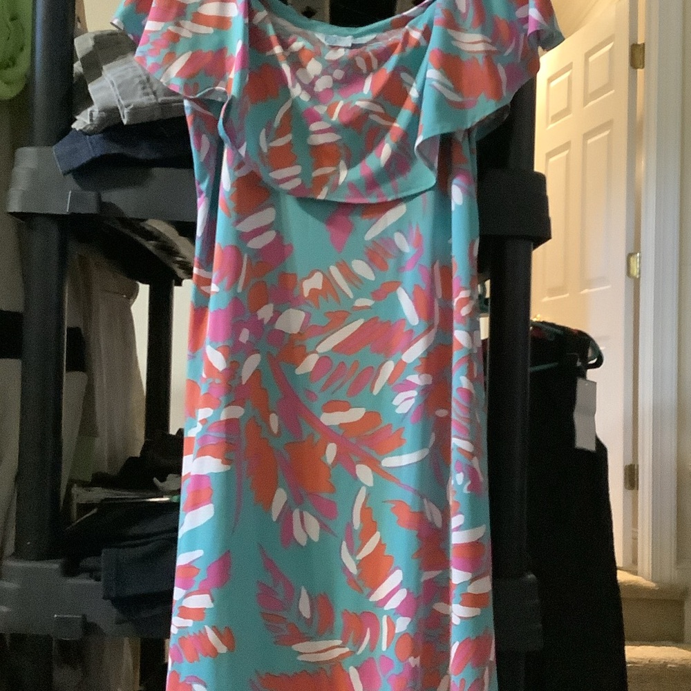 Escapada Asymmetrical Dress in Pink and Orange Leaf Print
